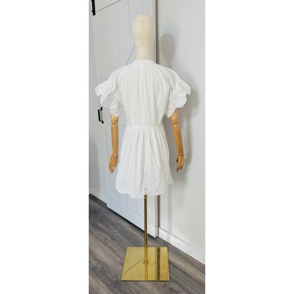 Rebecca Taylor La Vie Women Size S White Cotton Eyelet Scalloped Hem Shirt Dress - Picture 5 of 10
